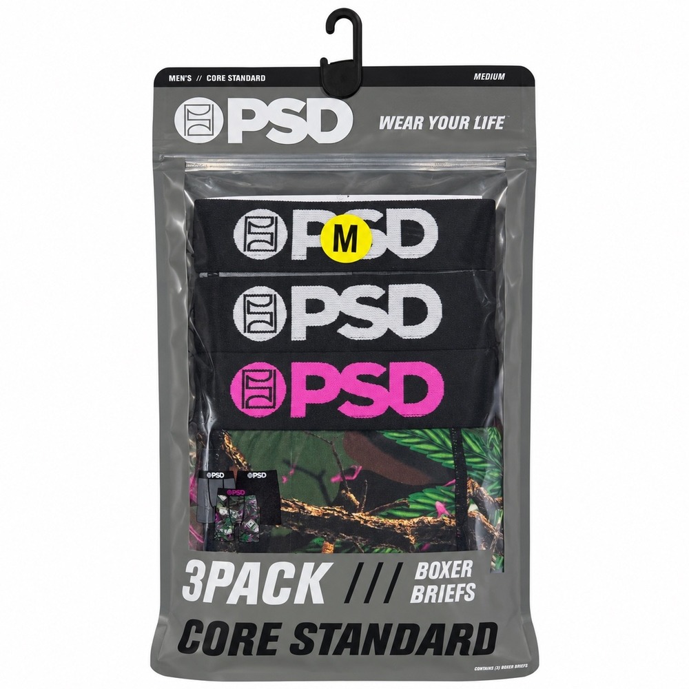 PSD Underwear Mens Core Standard 3 Pack Boxer Briefs Multi Color Medium NIP
